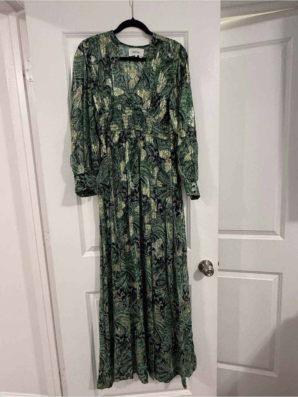 Ba&sh Green Paisley V-Neck Maxi Dress Size S. NWT